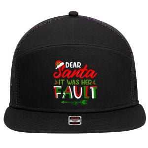 Dear Santa It Was Her Fault Matching Couples Christmas Gift 7 Panel Mesh Trucker Snapback Hat