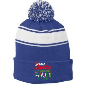 Dear Santa It Was Her Fault Matching Couples Christmas Gift Stripe Pom Pom Beanie