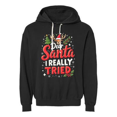 Dear Santa I Really Tried Christmas Family Matching Pyjama Garment-Dyed Fleece Hoodie