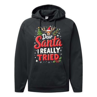 Dear Santa I Really Tried Christmas Family Matching Pyjama Performance Fleece Hoodie