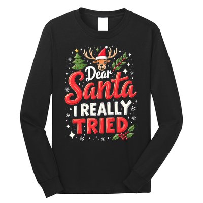 Dear Santa I Really Tried Christmas Family Matching Pyjama Long Sleeve Shirt