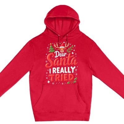 Dear Santa I Really Tried Christmas Family Matching Pyjama Premium Pullover Hoodie