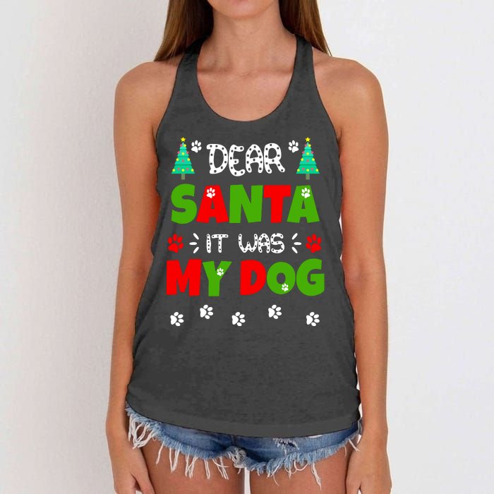 Dear Santa It Was My Dog Funny Naughty Xmas Women's Knotted Racerback Tank