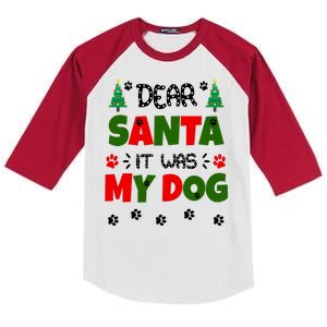 Dear Santa It Was My Dog Funny Naughty Xmas Kids Colorblock Raglan Jersey