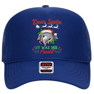 Dear Santa It Was Her Fault Siblings Matching Xmas Gift High Crown Mesh Back Trucker Hat