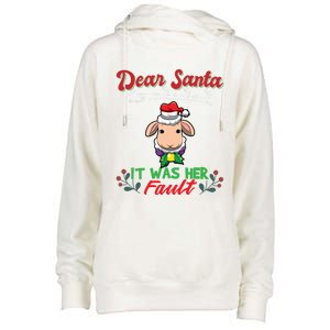 Dear Santa It Was Her Fault Siblings Matching Xmas Gift Womens Funnel Neck Pullover Hood