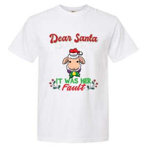 Dear Santa It Was Her Fault Siblings Matching Xmas Gift Garment-Dyed Heavyweight T-Shirt