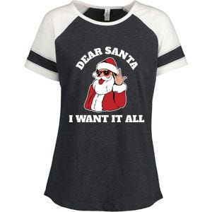 Dear Santa I Want It All Gift Enza Ladies Jersey Colorblock Tee