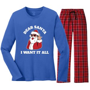 Dear Santa I Want It All Gift Women's Long Sleeve Flannel Pajama Set 