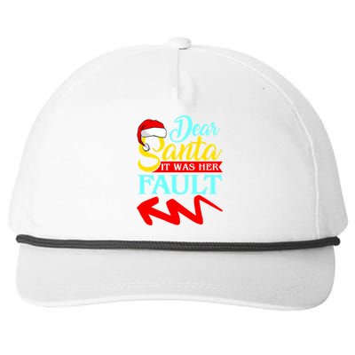 Dear Santa It Was Her Fault (Arrow Pointing Left) Christmas Gift Snapback Five-Panel Rope Hat