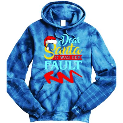 Dear Santa It Was Her Fault (Arrow Pointing Left) Christmas Gift Tie Dye Hoodie