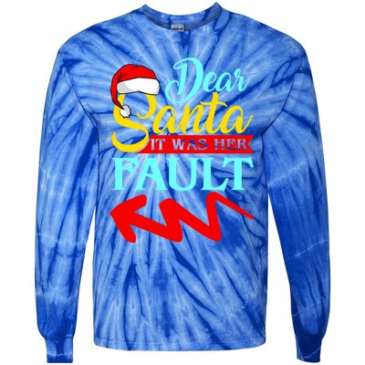 Dear Santa It Was Her Fault (Arrow Pointing Left) Christmas Gift Tie-Dye Long Sleeve Shirt