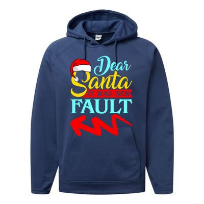 Dear Santa It Was Her Fault (Arrow Pointing Left) Christmas Gift Performance Fleece Hoodie