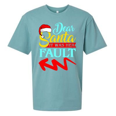 Dear Santa It Was Her Fault (Arrow Pointing Left) Christmas Gift Sueded Cloud Jersey T-Shirt