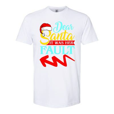 Dear Santa It Was Her Fault (Arrow Pointing Left) Christmas Gift Softstyle CVC T-Shirt