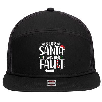 Dear Santa It Was Her Fault Matching Christmas Couples Funny Gift 7 Panel Mesh Trucker Snapback Hat