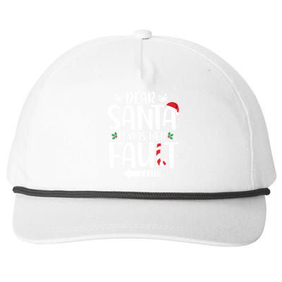 Dear Santa It Was Her Fault Matching Christmas Couples Funny Gift Snapback Five-Panel Rope Hat