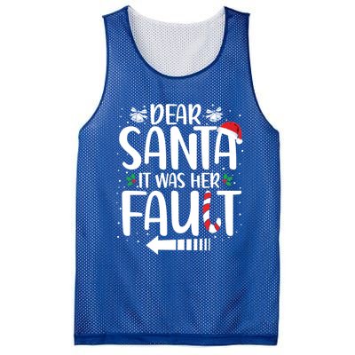 Dear Santa It Was Her Fault Matching Christmas Couples Funny Gift Mesh Reversible Basketball Jersey Tank