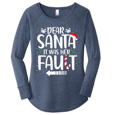 Dear Santa It Was Her Fault Matching Christmas Couples Funny Gift Women's Perfect Tri Tunic Long Sleeve Shirt