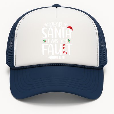 Dear Santa It Was Her Fault Matching Christmas Couples Funny Gift Trucker Hat