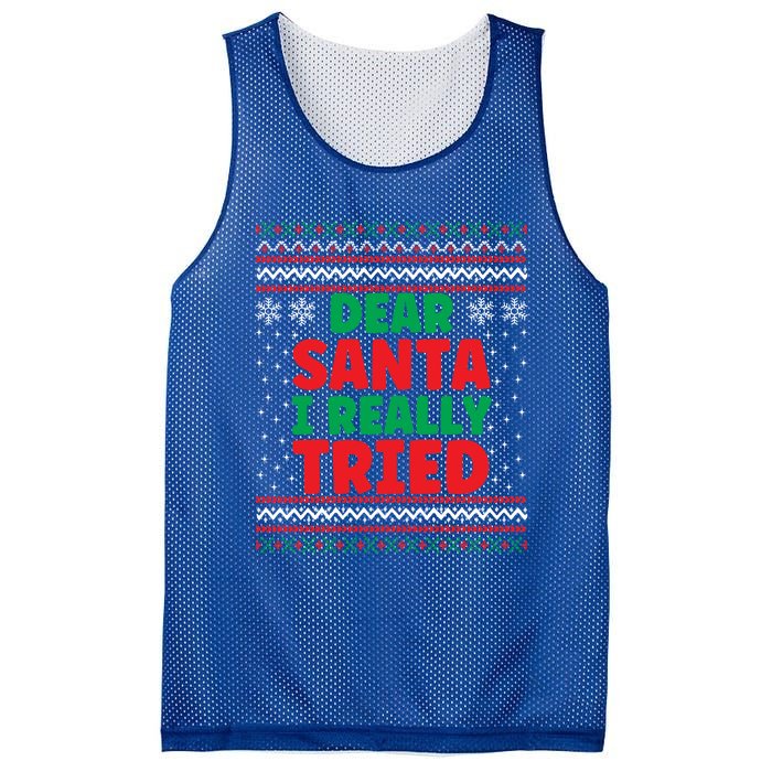 Dear Santa I Really Tried Funny Ugly Christmas Sweater Gift Mesh Reversible Basketball Jersey Tank