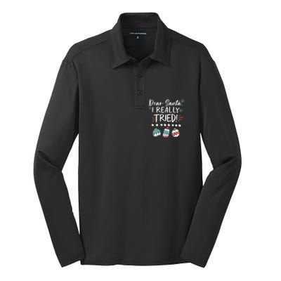 Dear Santa I Really Tried Family Group Christmas Matching Meaningful Gift Silk Touch Performance Long Sleeve Polo