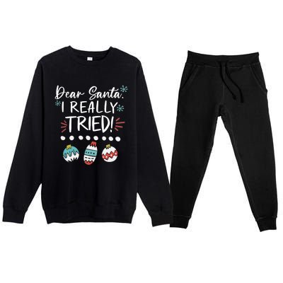 Dear Santa I Really Tried Family Group Christmas Matching Meaningful Gift Premium Crewneck Sweatsuit Set