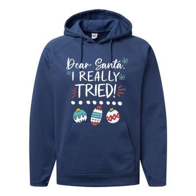 Dear Santa I Really Tried Family Group Christmas Matching Meaningful Gift Performance Fleece Hoodie