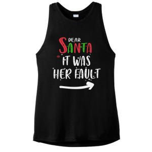 Dear Santa It Was His Fault His And Her Christmas Gift Ladies PosiCharge Tri-Blend Wicking Tank