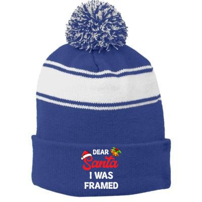 Dear Santa I Was Framed Gift Stripe Pom Pom Beanie