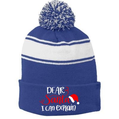 Dear Santa I Can Explain Christmas Xmas Gift Stripe Pom Pom Beanie