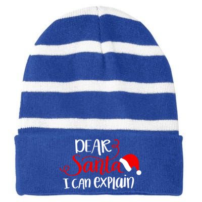 Dear Santa I Can Explain Christmas Xmas Gift Striped Beanie with Solid Band