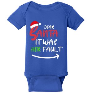 Dear Santa It Was Her Fault Funny Christmas Couples Cute Gift Baby Bodysuit