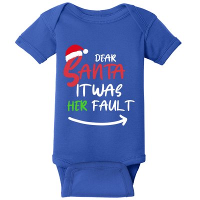 Dear Santa It Was Her Fault Funny Christmas Couples Cute Gift Baby Bodysuit