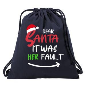 Dear Santa It Was Her Fault Funny Christmas Couples Cute Gift Drawstring Bag