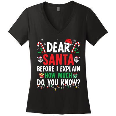 Dear Santa I Can Explain Funny Christmas Women's V-Neck T-Shirt