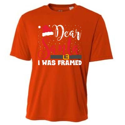 Dear Santa I Was Framed Funny Christmas Stocking Stuffer Gift Cooling Performance Crew T-Shirt