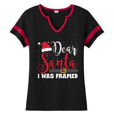 Dear Santa I Was Framed Funny Christmas Stocking Stuffer Gift Ladies Halftime Notch Neck Tee