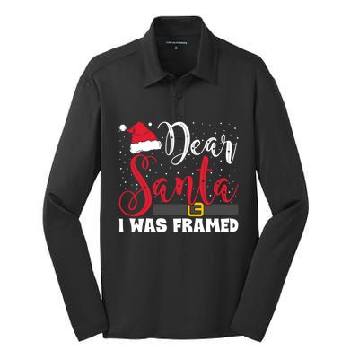 Dear Santa I Was Framed Funny Christmas Stocking Stuffer Gift Silk Touch Performance Long Sleeve Polo