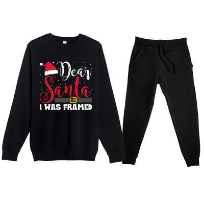 Dear Santa I Was Framed Funny Christmas Stocking Stuffer Gift Premium Crewneck Sweatsuit Set