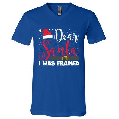 Dear Santa I Was Framed Funny Christmas Stocking Stuffer Gift V-Neck T-Shirt