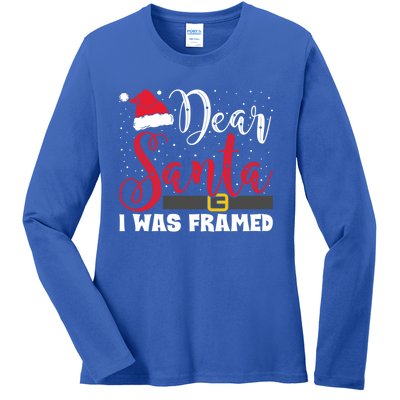 Dear Santa I Was Framed Funny Christmas Stocking Stuffer Gift Ladies Long Sleeve Shirt