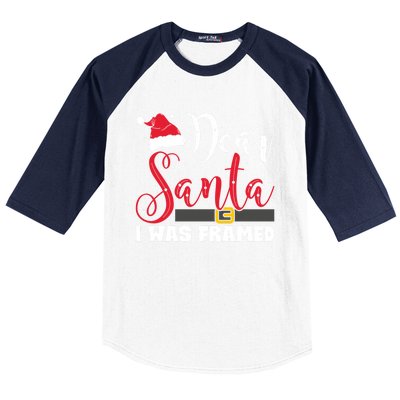 Dear Santa I Was Framed Funny Christmas Stocking Stuffer Gift Baseball Sleeve Shirt