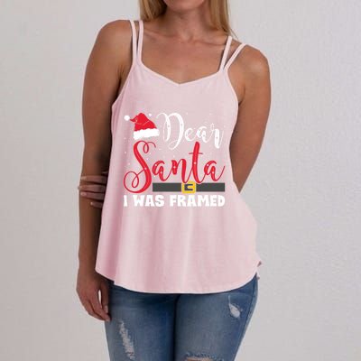 Dear Santa I Was Framed Funny Christmas Stocking Stuffer Gift Women's Strappy Tank