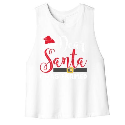 Dear Santa I Was Framed Funny Christmas Stocking Stuffer Gift Women's Racerback Cropped Tank