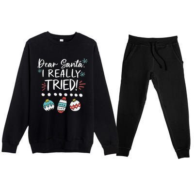 Dear Santa I Really Tried Family Group Christmas Matching Gift Premium Crewneck Sweatsuit Set