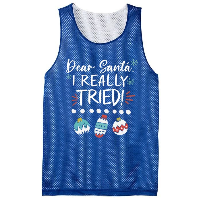 Dear Santa I Really Tried Family Group Christmas Matching Gift Mesh Reversible Basketball Jersey Tank