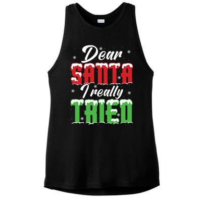 Dear Santa I Really Tried Gift Ladies PosiCharge Tri-Blend Wicking Tank