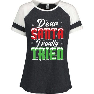 Dear Santa I Really Tried Gift Enza Ladies Jersey Colorblock Tee