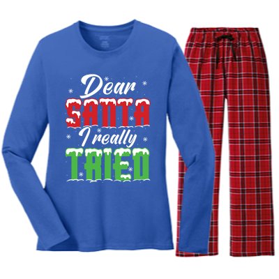 Dear Santa I Really Tried Gift Women's Long Sleeve Flannel Pajama Set 